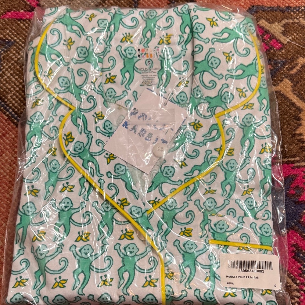 Roller Rabbit Aqua Monkey Print Pajama Set